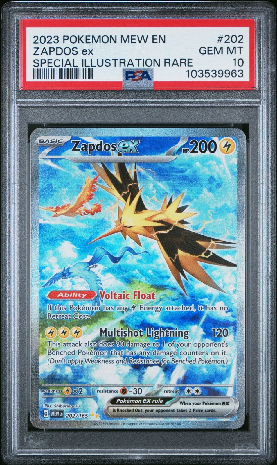 Pokemon Zapdos ex 202/165 PSA 10 Gem Mint SV 151 Special Illustration Rare 2023