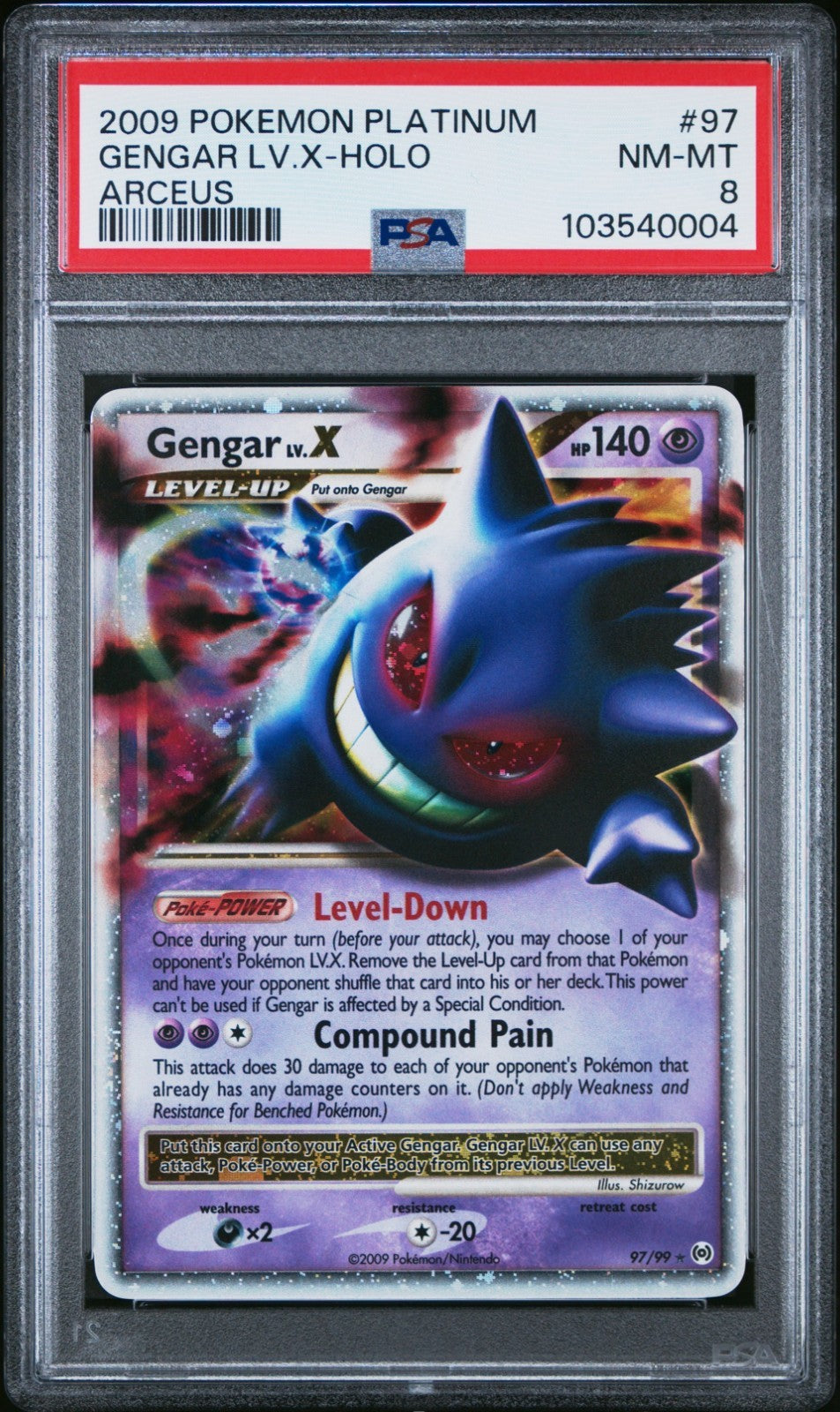 Pokemon Gengar Lv.X 97/99 PSA 8 NM-MT Platinum Arceus Holo 2009