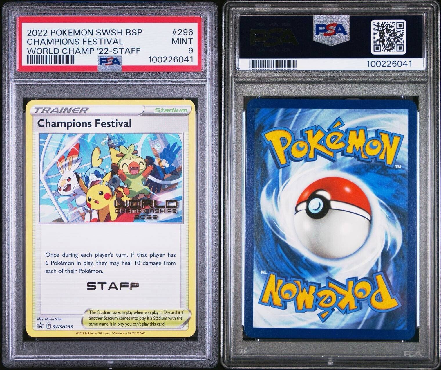 Pokemon Champions Festival SWSH296 PSA 9 Mint Worlds 2022 London Staff Promo