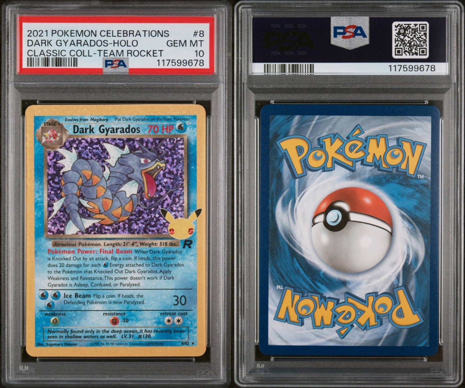 Pokemon Dark Gyarados 8/82 PSA 10 Celebrations Classic Collection Team Rocket