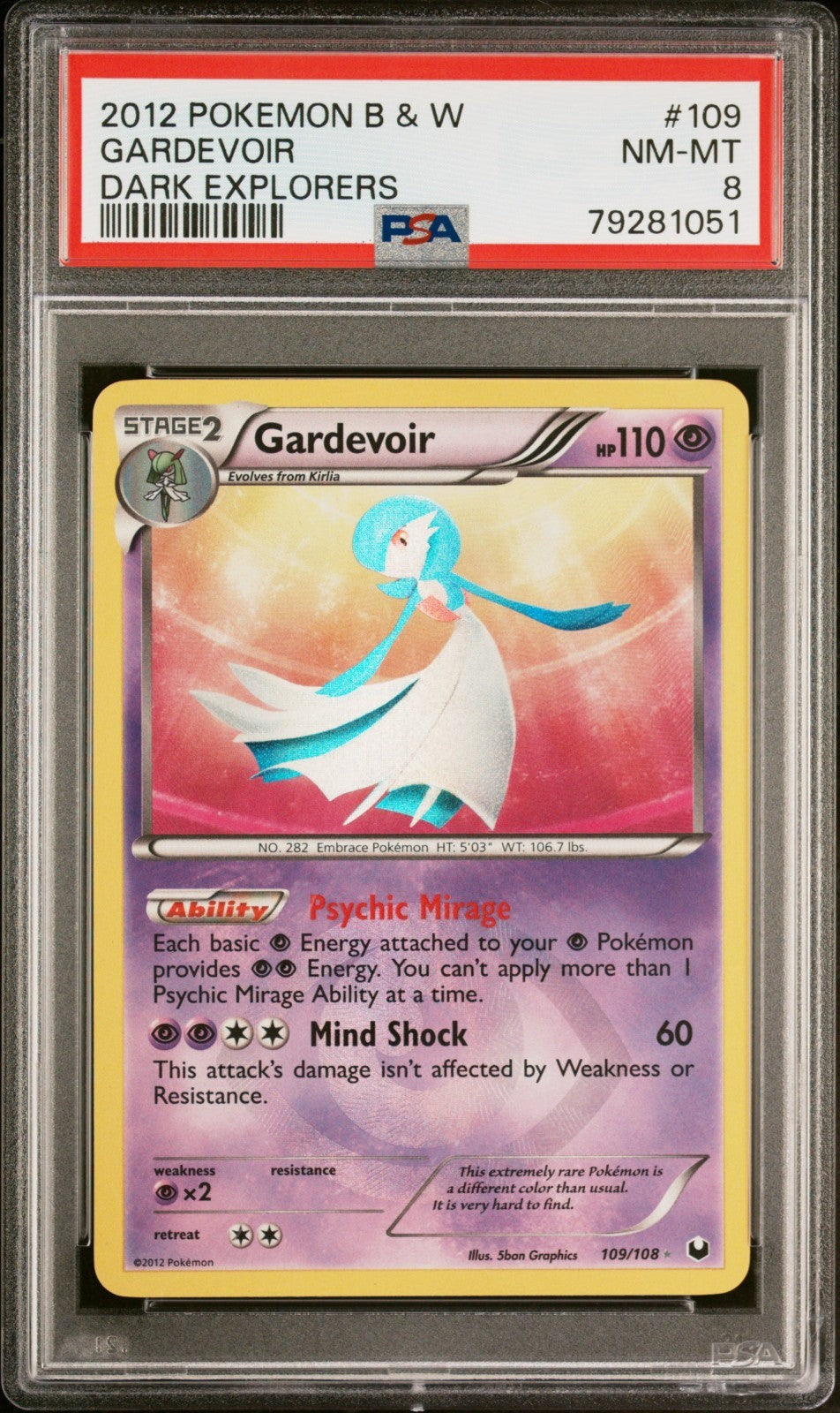 Pokemon Gardevoir 109/108 PSA 8 NM-MT BW Dark Explorers Shiny Secret Rare 2012