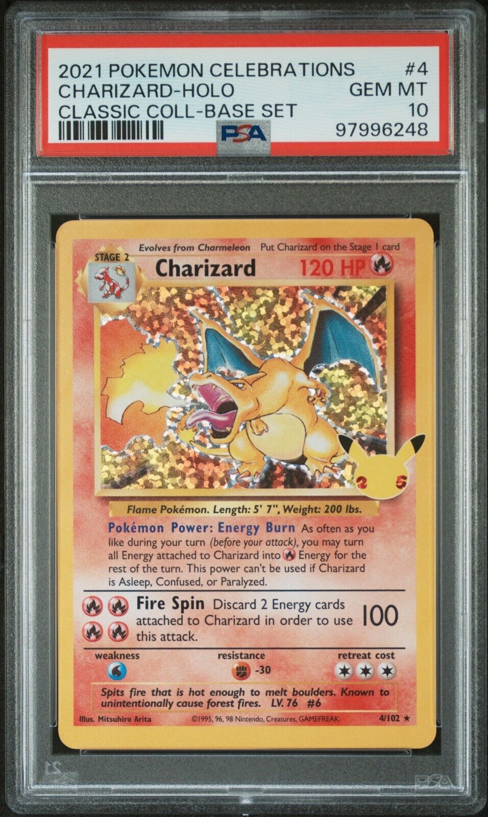 Pokemon Charizard 4/102 PSA 10 Gem Mint Celebrations Classic Coll. Holo Rare