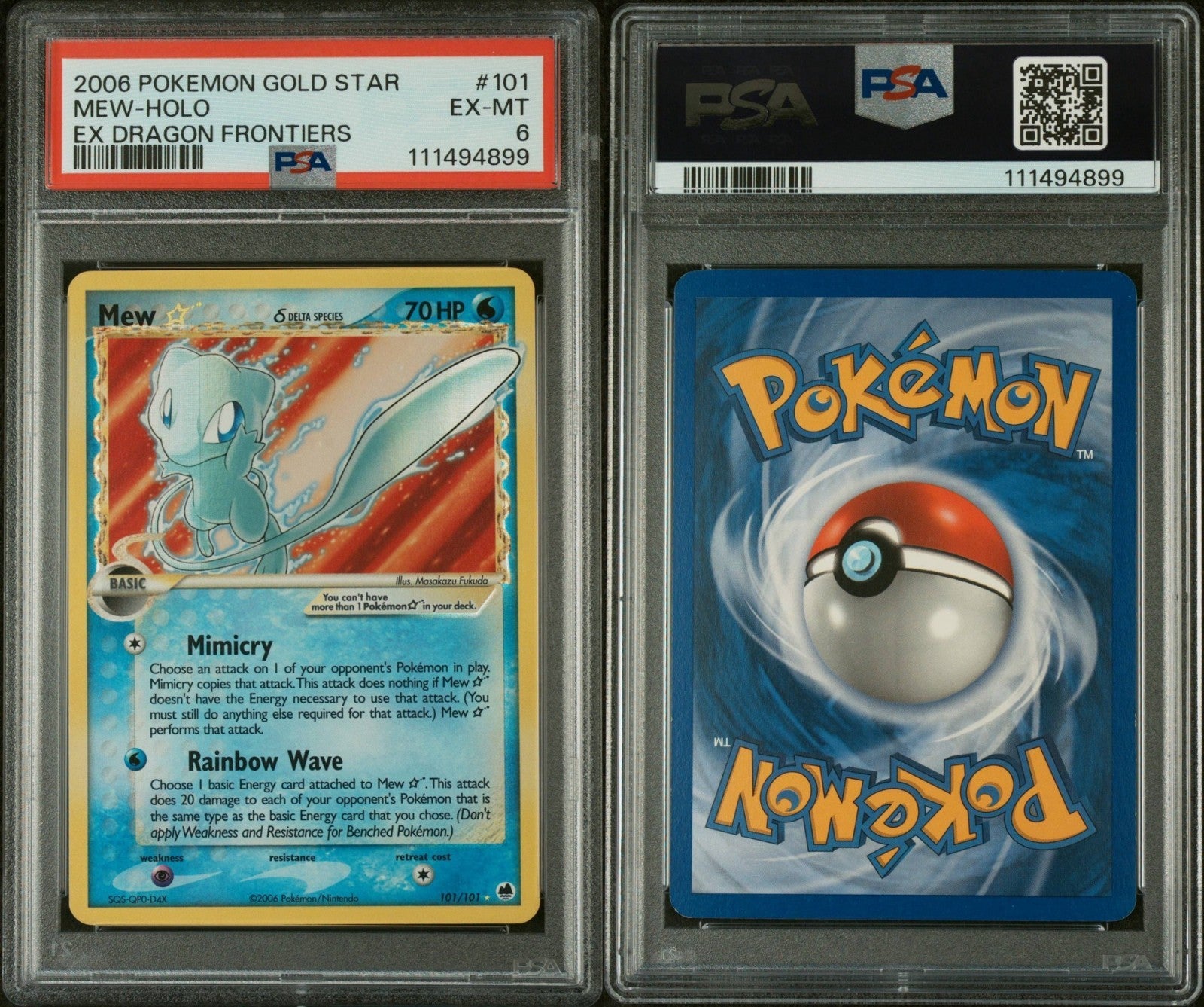 Pokemon Mew Gold Star 101/101 PSA 6 EX-MT EX Dragon Frontiers Holo 2006 Delta