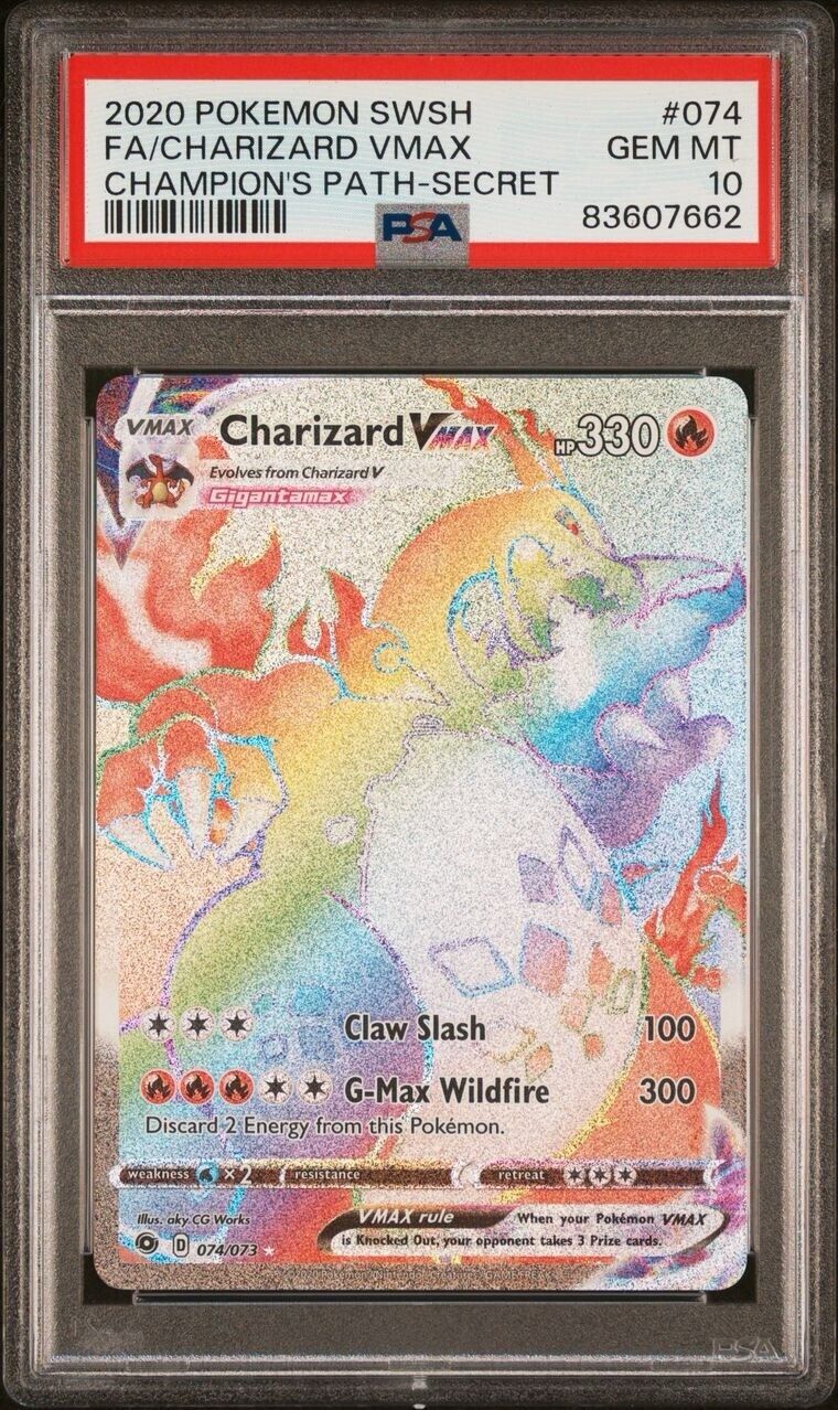 Pokemon Charizard VMAX 074 PSA 10 Gem Mint Champion's Path Secret Rainbow FA