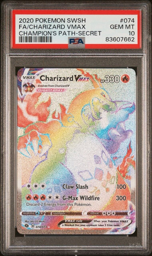 Pokemon Charizard VMAX 074 PSA 10 Gem Mint Champion's Path Secret Rainbow FA