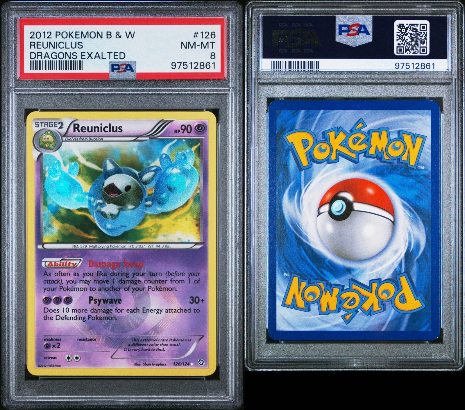 Pokemon Reuniclus 126/124 PSA 8 NM-MT BW Dragons Exalted Shiny Secret Rare 2012