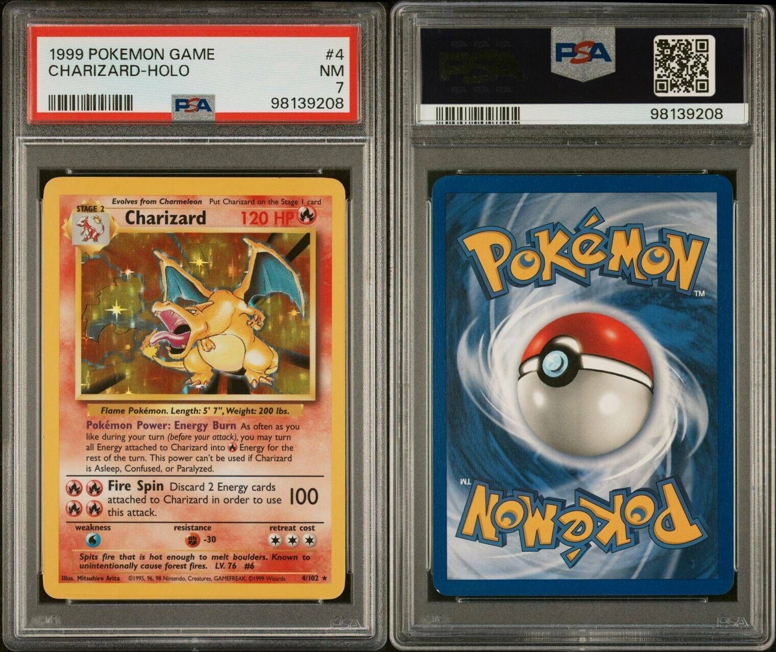 Pokemon Charizard 4/102 PSA 7 NM English Base Set Holo Rare 1999 Unlimited WOTC
