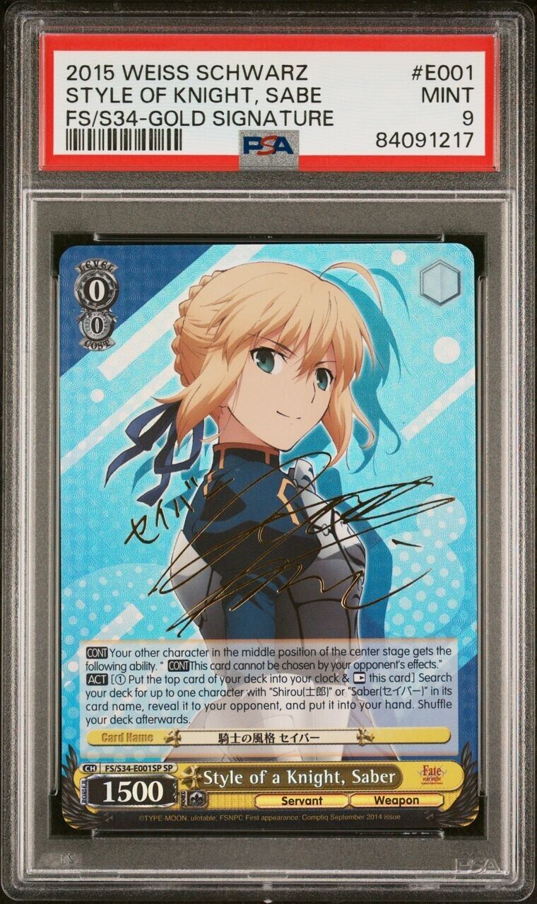 Weiss Schwarz Style of Knight Saber FS/S34-E001 SP PSA 9 Gold Sig Fate Stay