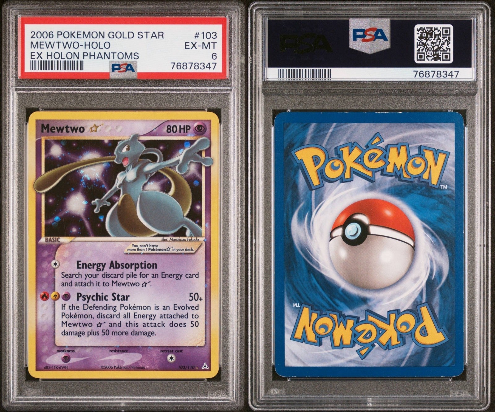 Pokemon Mewtwo Gold Star 103/110 PSA 6 EX-MT EX Holon Phantoms Holo 2006 SWIRL