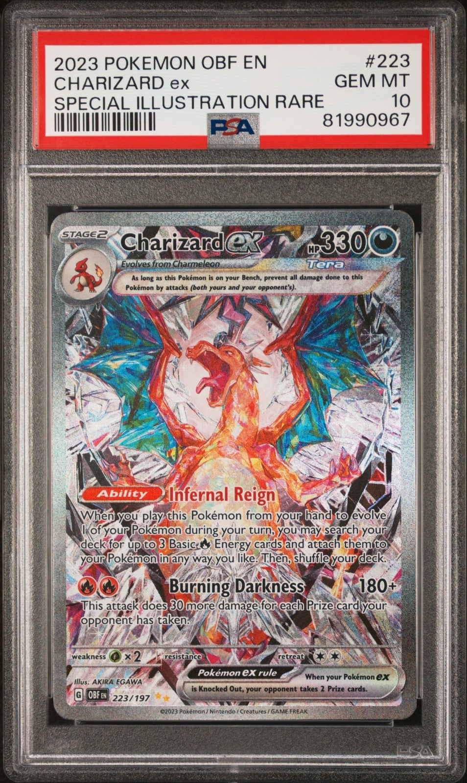Pokemon Charizard ex 223/197 PSA 10 Obsidian Flames Special Illustration Rare