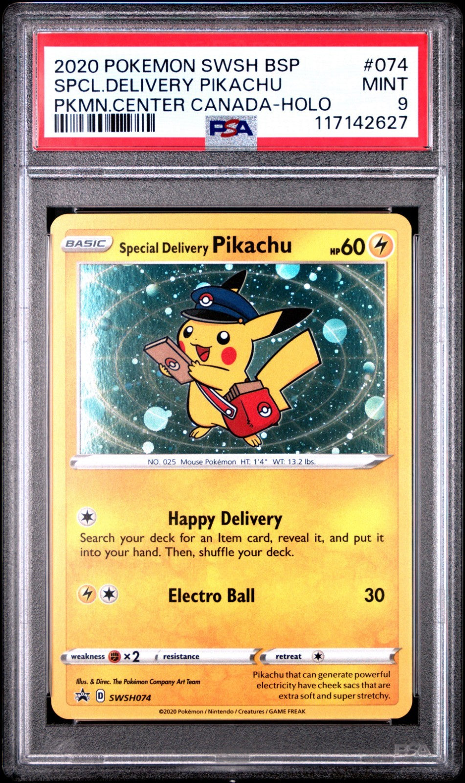 Pokemon Special Delivery Pikachu SWSH074 PSA 9 SWSH Pokemon Center Canada Promo