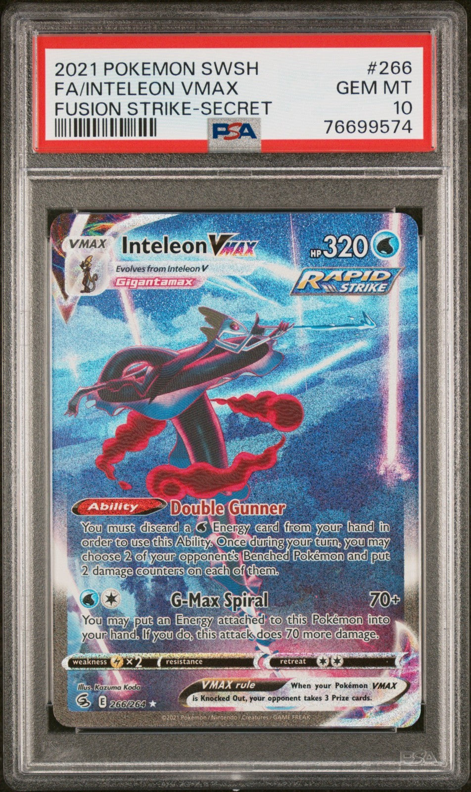 Pokemon Inteleon VMAX 266/264 PSA 10 SWSH Fusion Strike Full Art Secret 2021