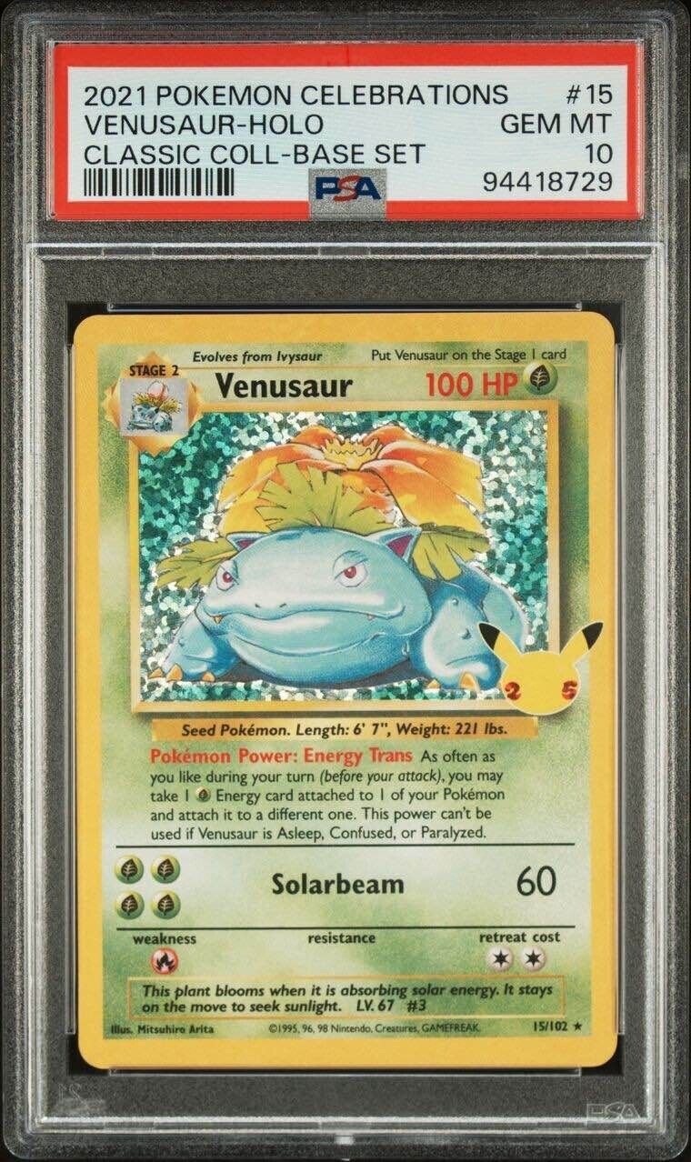 Pokemon Venusaur 15/102 PSA 10 Gem Mint Celebrations Holo Rare Classic Coll.