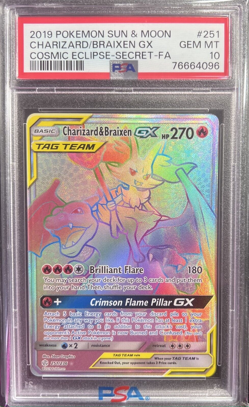 Pokemon Charizard & Braixen GX 251/236 PSA 10 Gem Mint Cosmic Eclipse Secret 