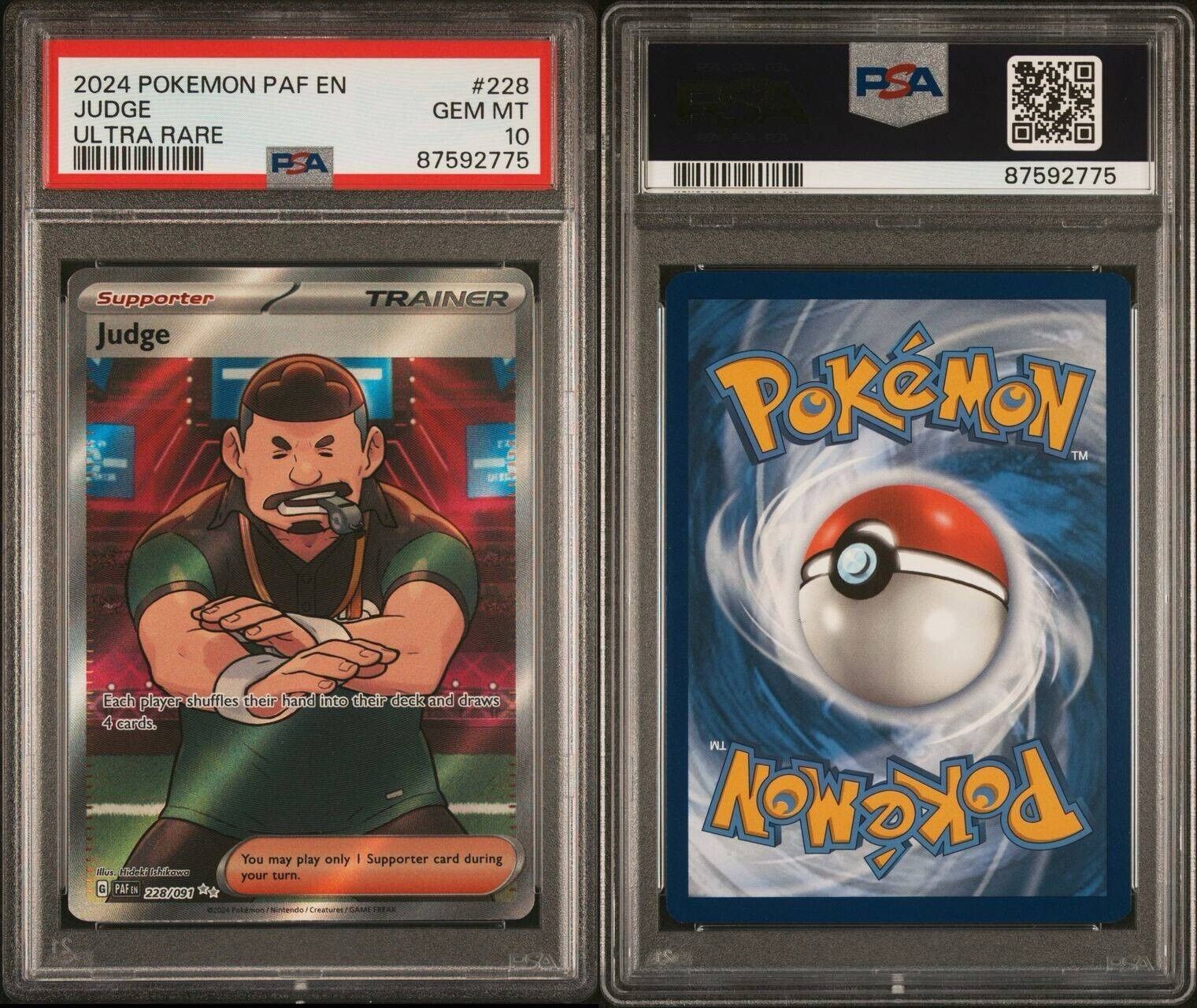 Pokemon Judge 228/091 PSA 10 Gem Mint Paldean Fates Trainer Full Art PAF EN