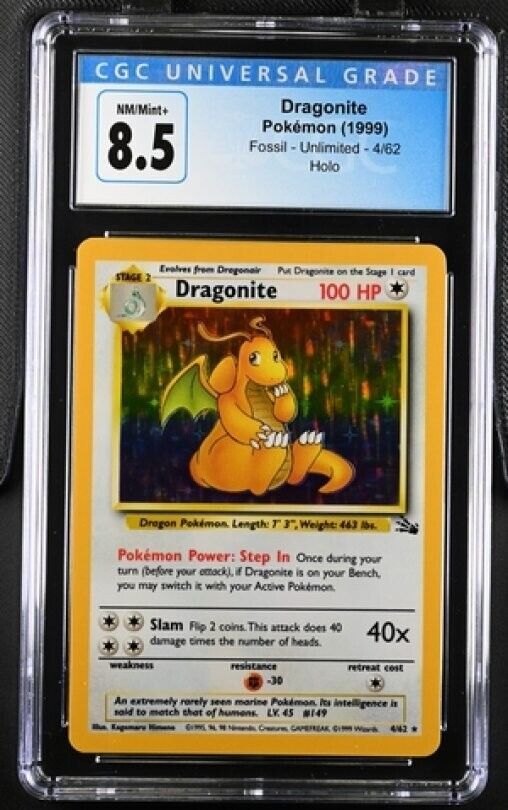Pokemon Dragonite 4/62 CGC 8.5 Fossil Holo Rare Unlimited 1999 WOTC Vintage