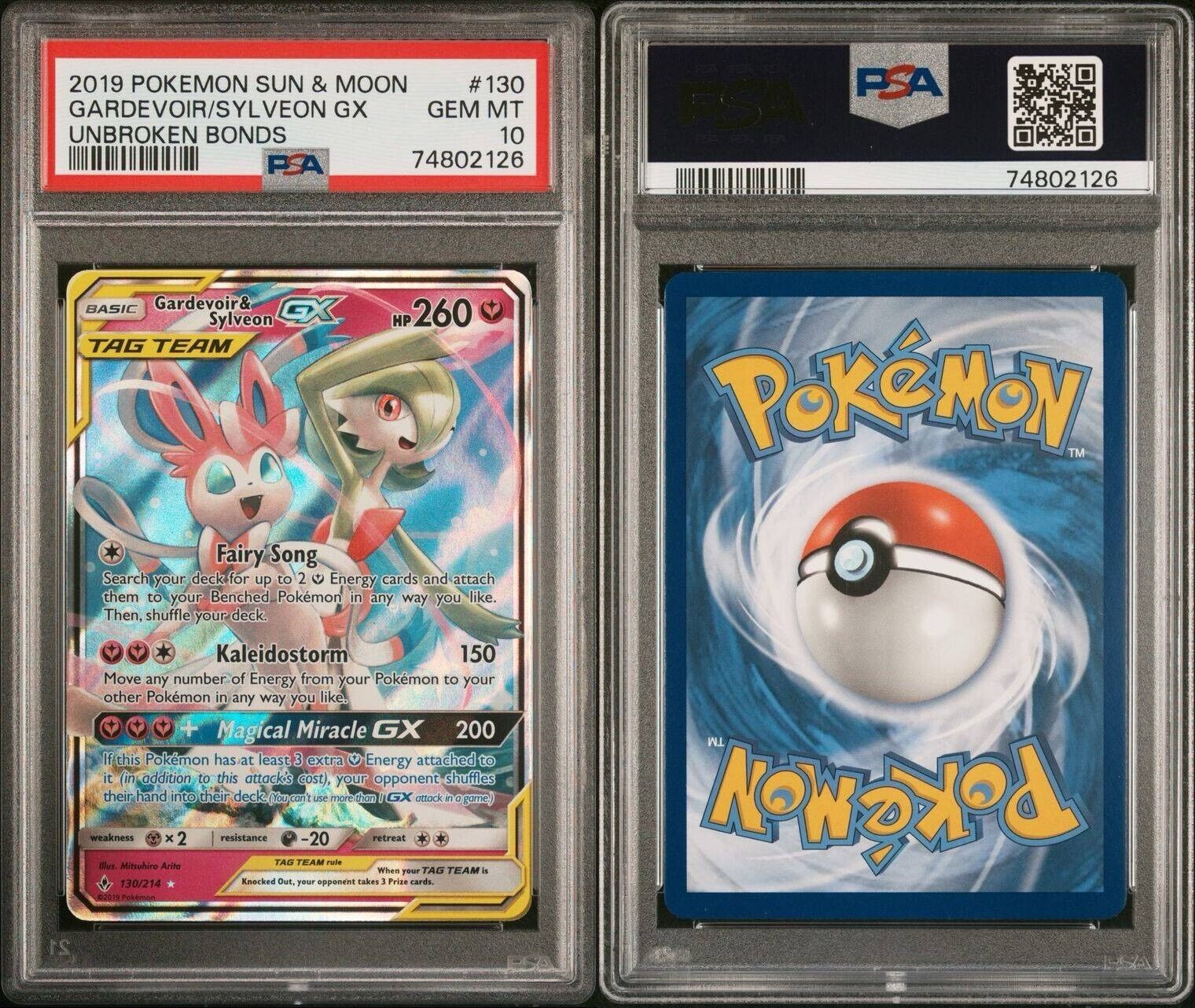 Pokemon Gardevoir & Sylveon GX 130/214 PSA 10 Gem Mint Sun & Moon Unbroken Bonds
