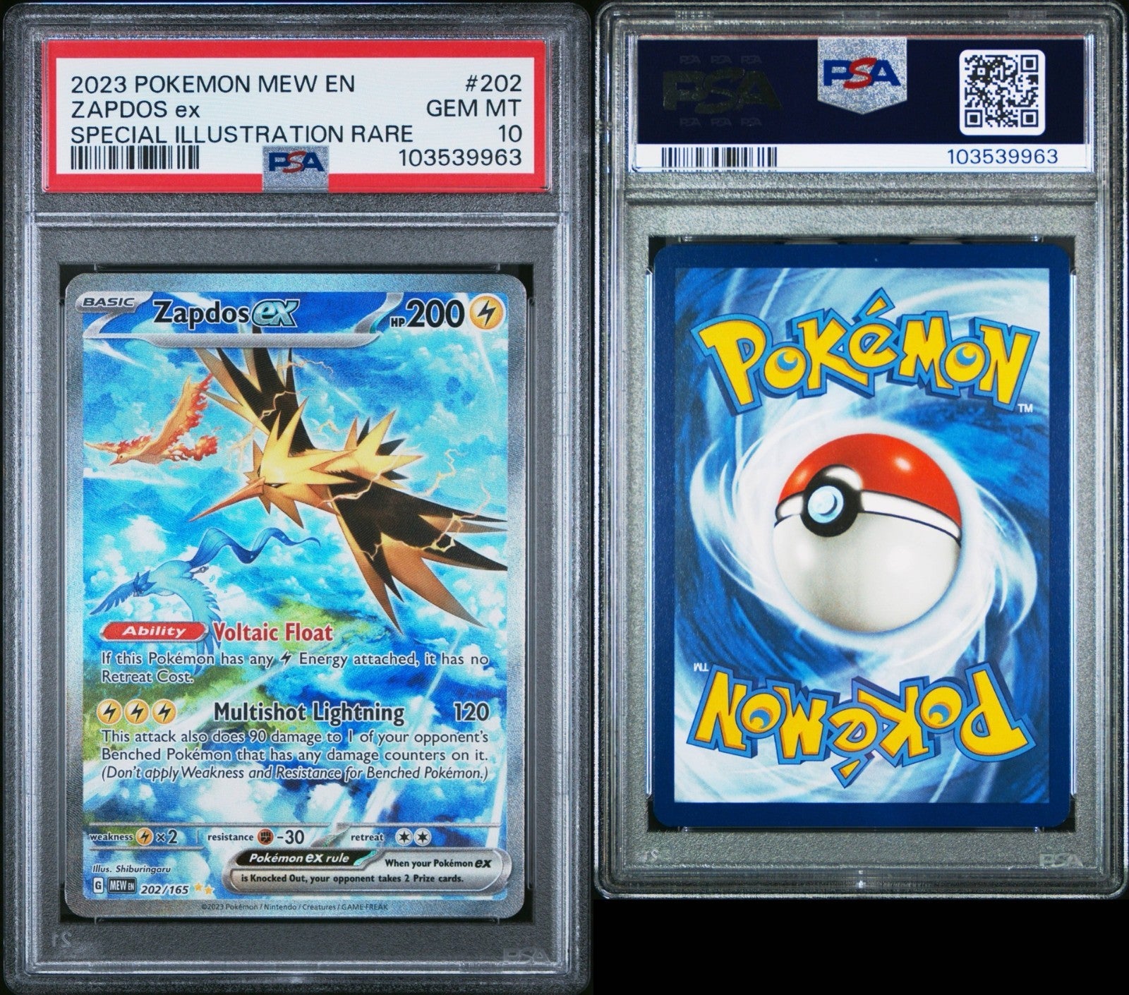 Pokemon Zapdos ex 202/165 PSA 10 Gem Mint SV 151 Special Illustration Rare 2023