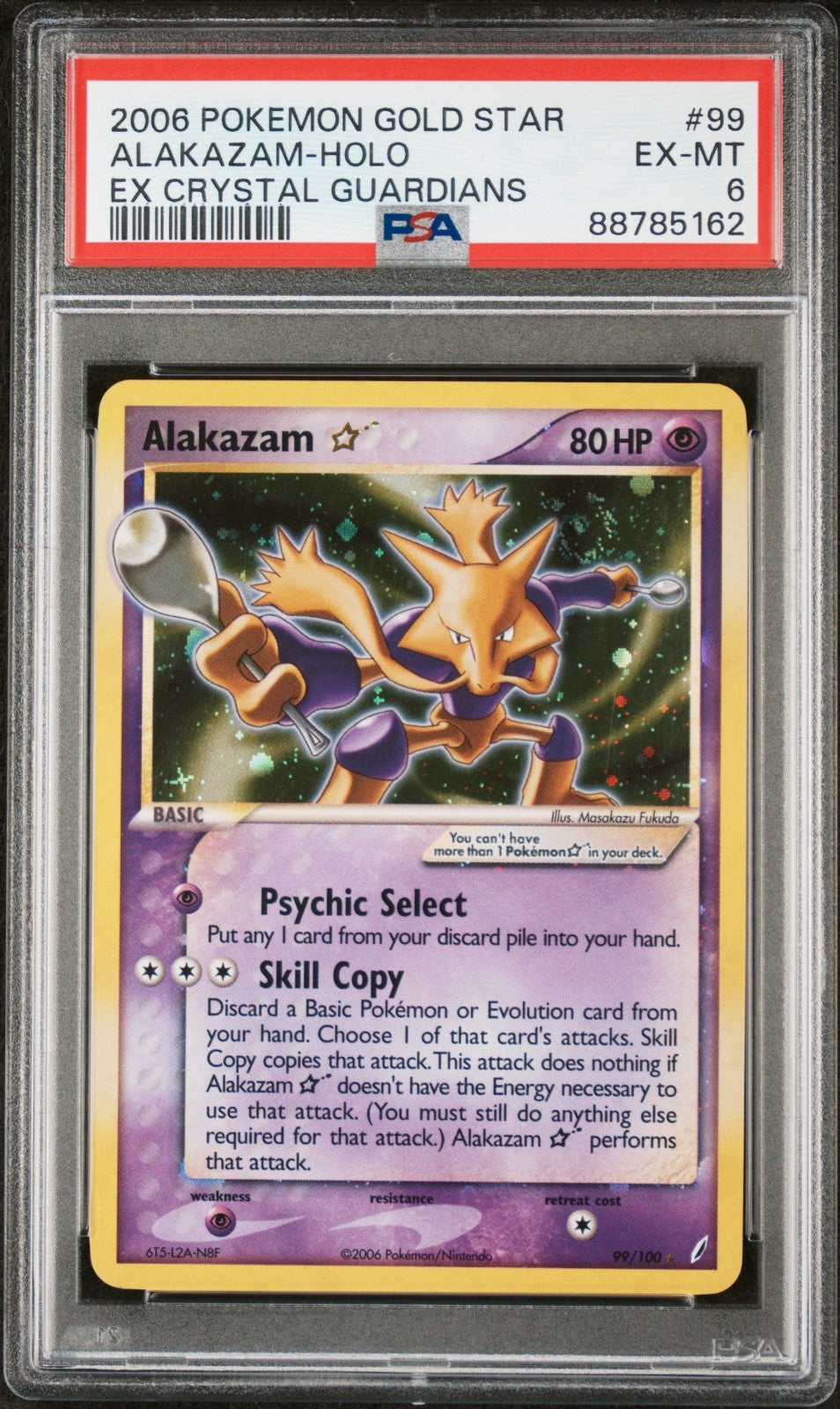Pokemon Alakazam Gold Star 99/100 PSA 6 EX-MT EX Crystal Guardians Holo 2006