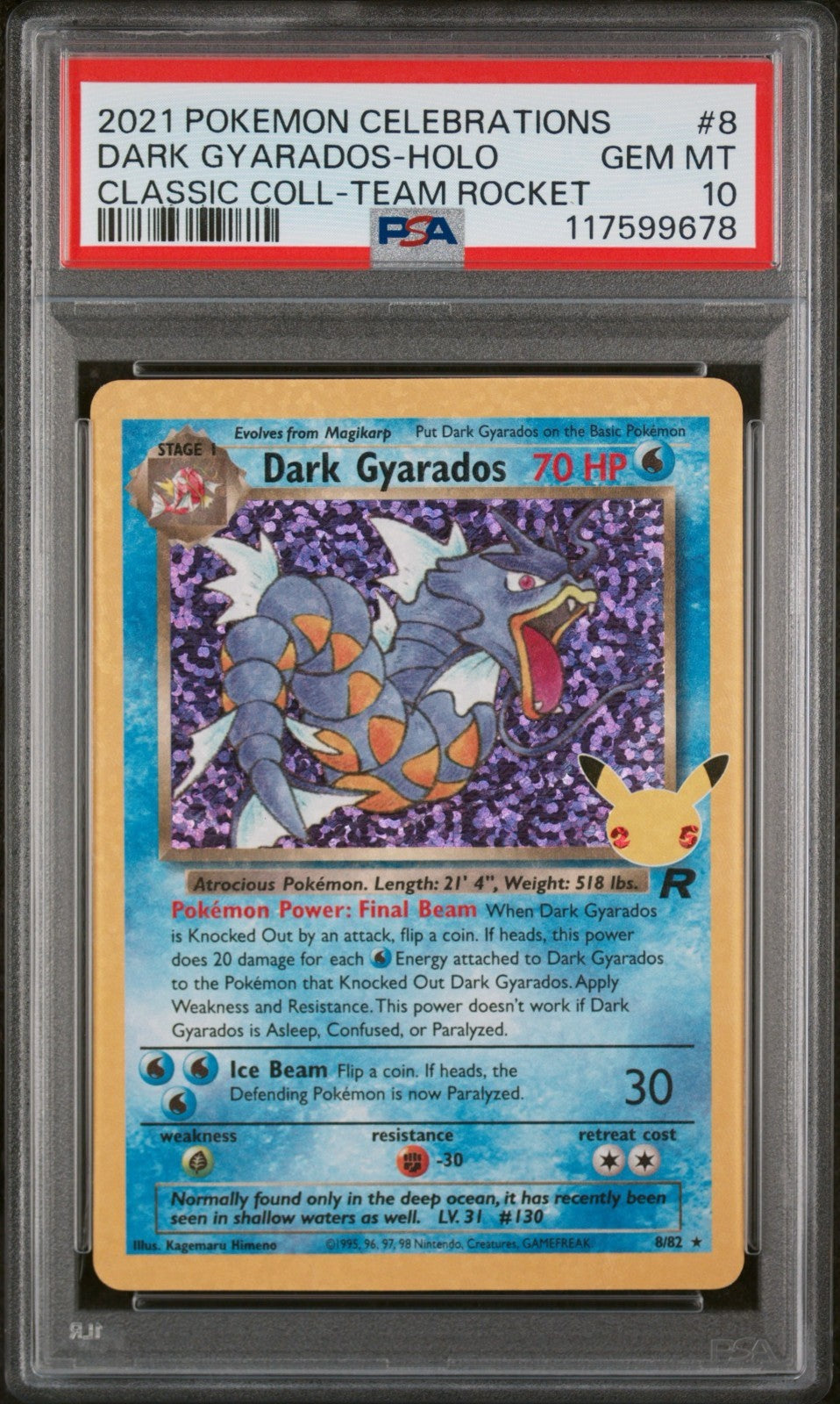 Pokemon Dark Gyarados 8/82 PSA 10 Celebrations Classic Collection Team Rocket