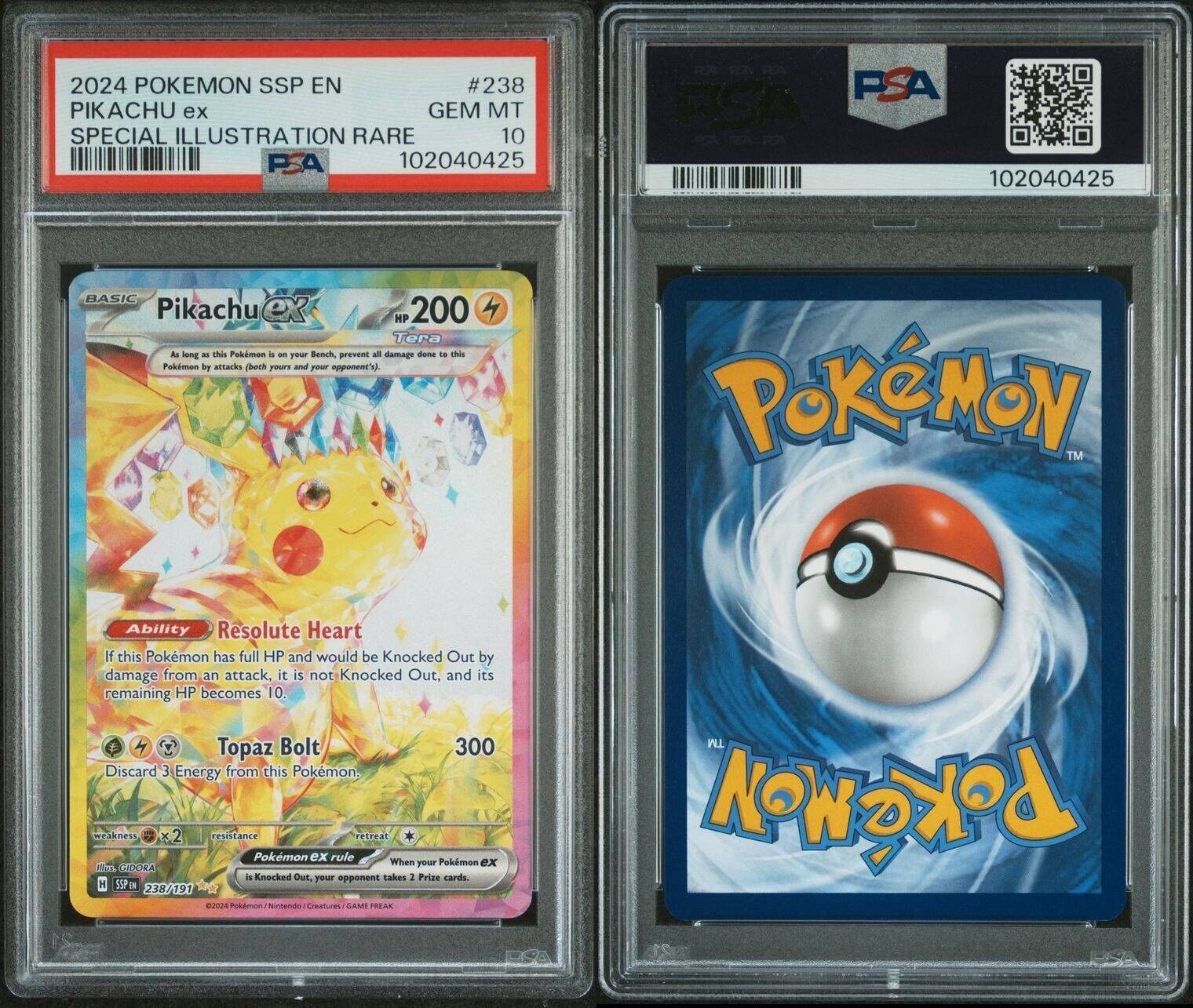 Pokemon Pikachu ex 238/191 PSA 10 Gem Mint Surging Sparks SIR Chase Card 2024