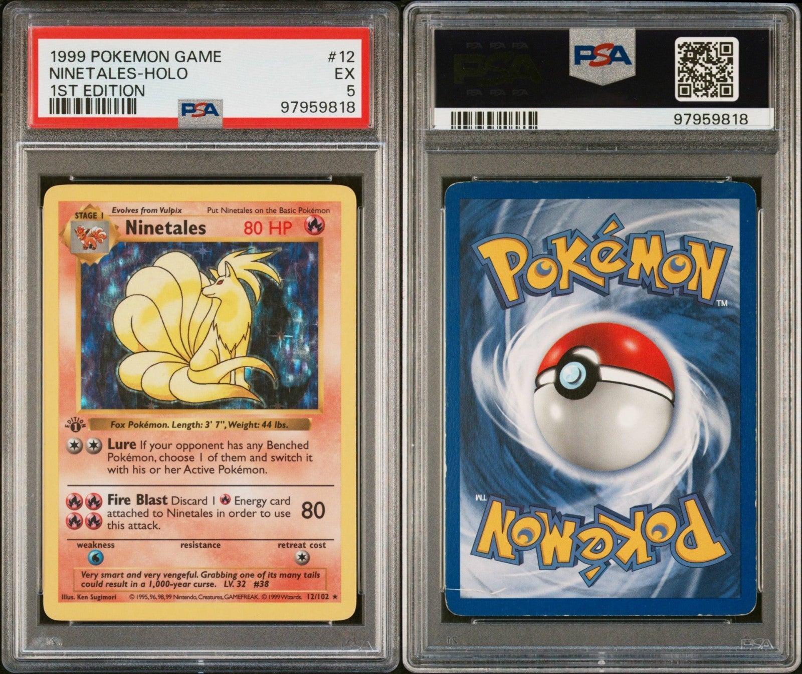 Pokemon Ninetales 12/102 PSA 5 EX Base Set Holo Rare 1st Edition 1999