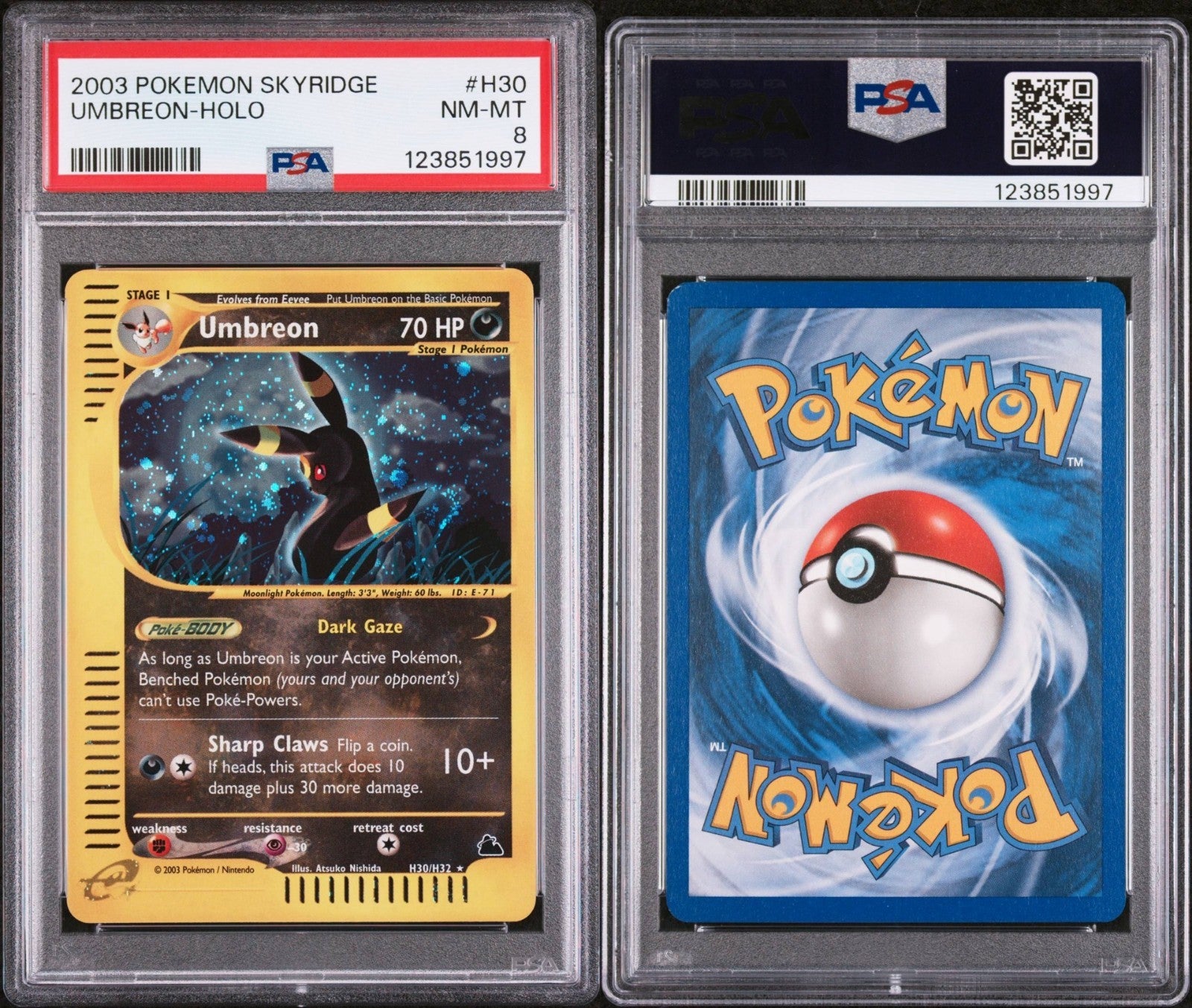 Pokemon Umbreon H30/H32 PSA 8 NM-MT Skyridge Holo Rare 2003 Tail Swirl