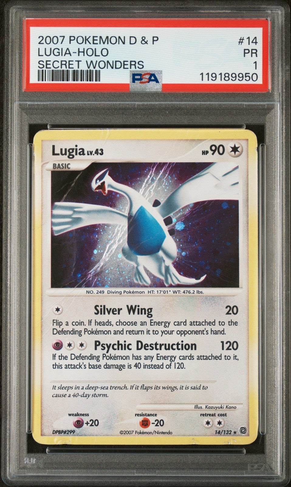 Pokemon Lugia 14/132 PSA 1 D&P Secret Wonders Holo 2007