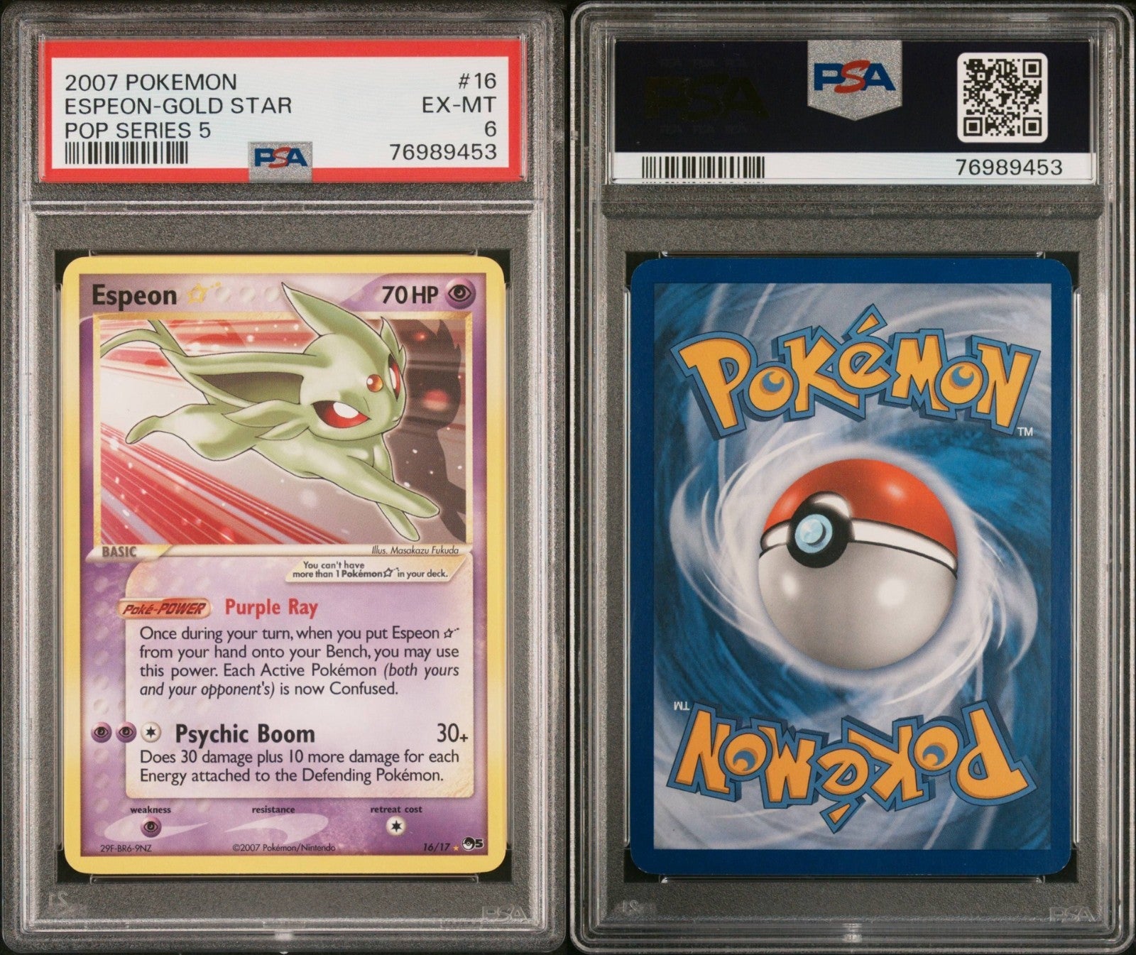 Pokemon Espeon Gold Star 16/17 PSA 6 EX-MT 2007 Pop Series 5 2007 Grail Pop 50