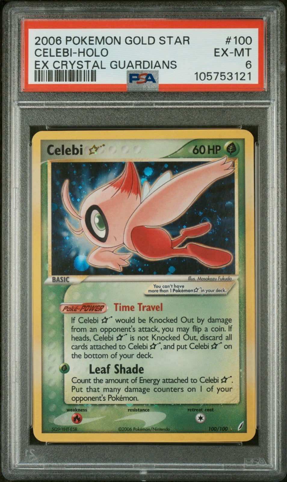 Pokemon Celebi Gold Star 100/100 PSA 6 EX-MT EX Crystal Guardians Holo Rare 2006