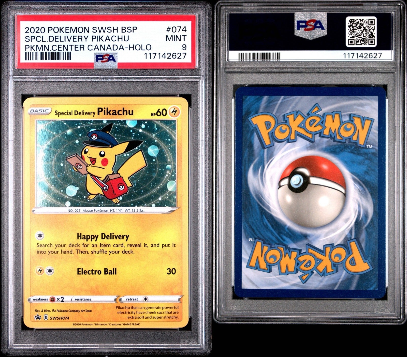 Pokemon Special Delivery Pikachu SWSH074 PSA 9 SWSH Pokemon Center Canada Promo