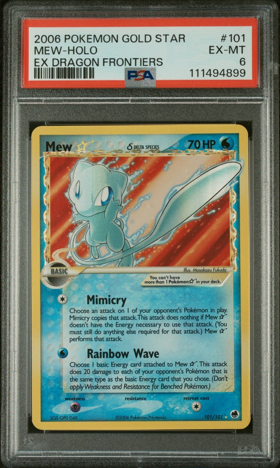 Pokemon Mew Gold Star 101/101 PSA 6 EX-MT EX Dragon Frontiers Holo 2006 Delta
