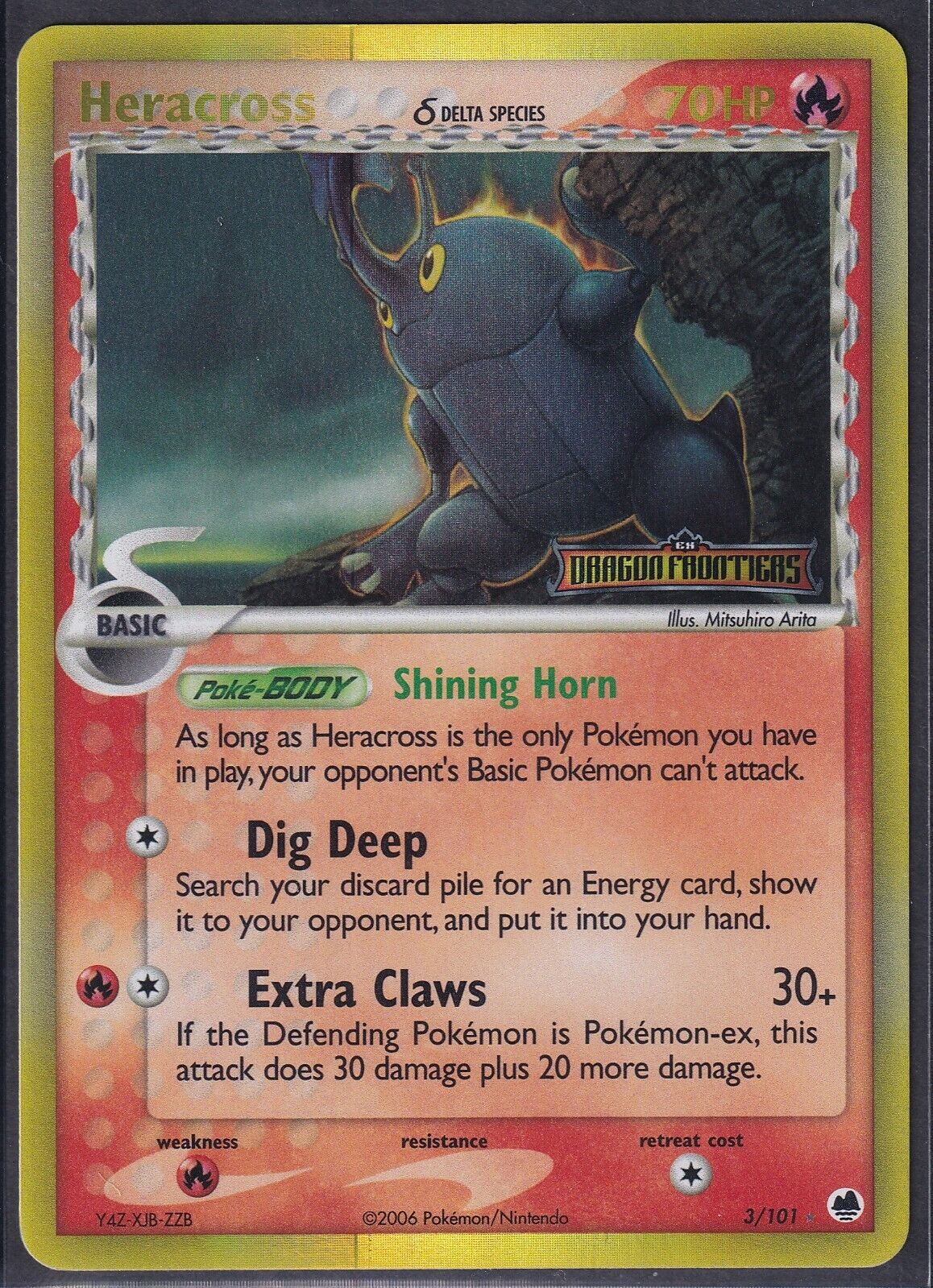Pokemon Heracross 3/101 EX Dragon Frontiers Reverse Holo 2006 Delta Species NM