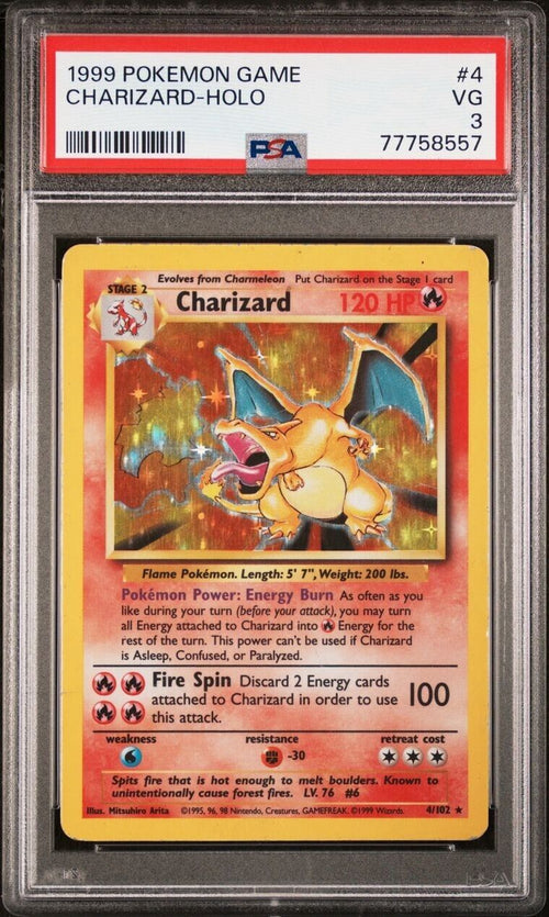 Pokemon Charizard 4/102 PSA 3 VG Base Set Unlimited Holo Rare 1999 WOTC