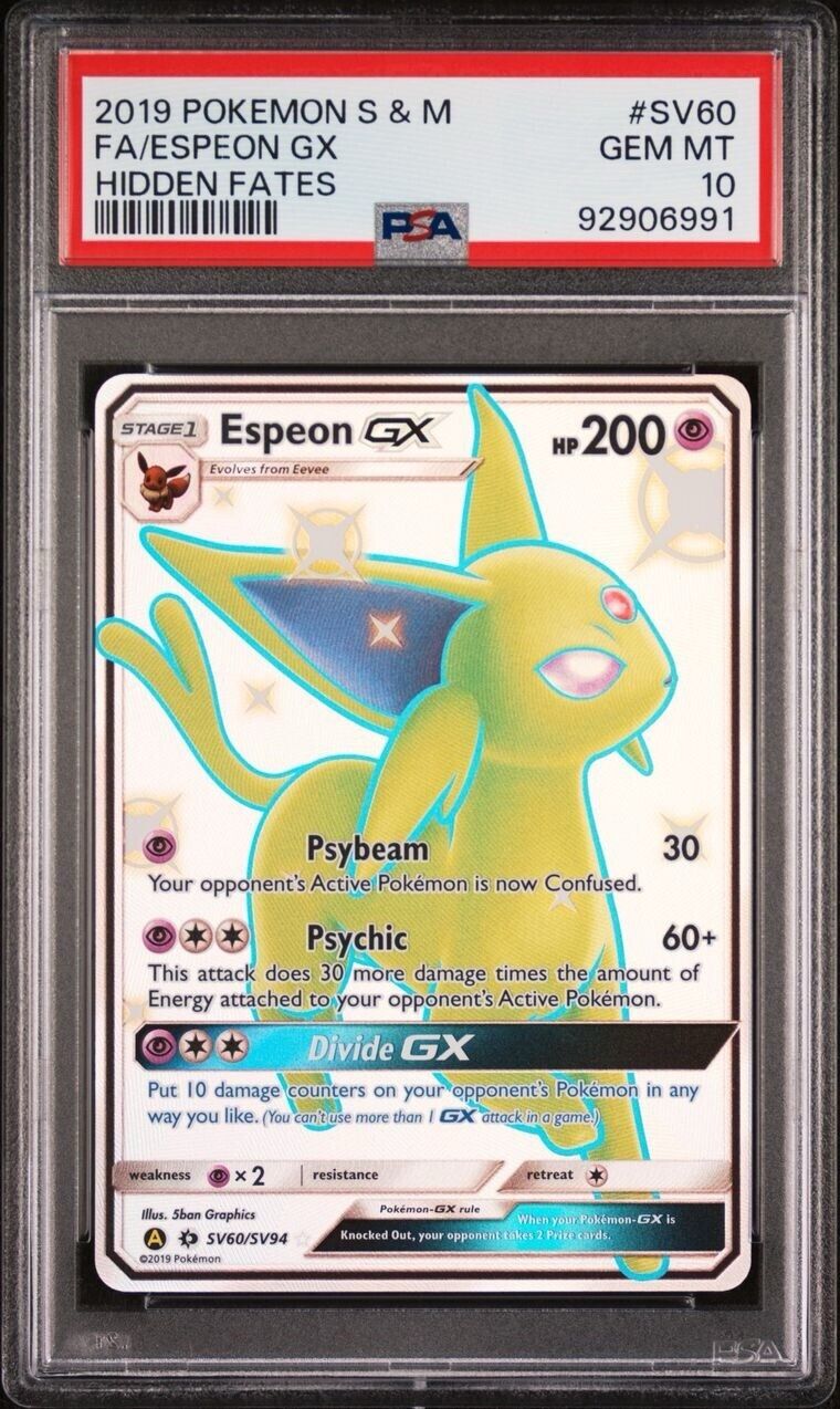 Pokemon Espeon GX SV60/SV94 PSA 10 Gem Mint Hidden Fates Shiny Full Art FA