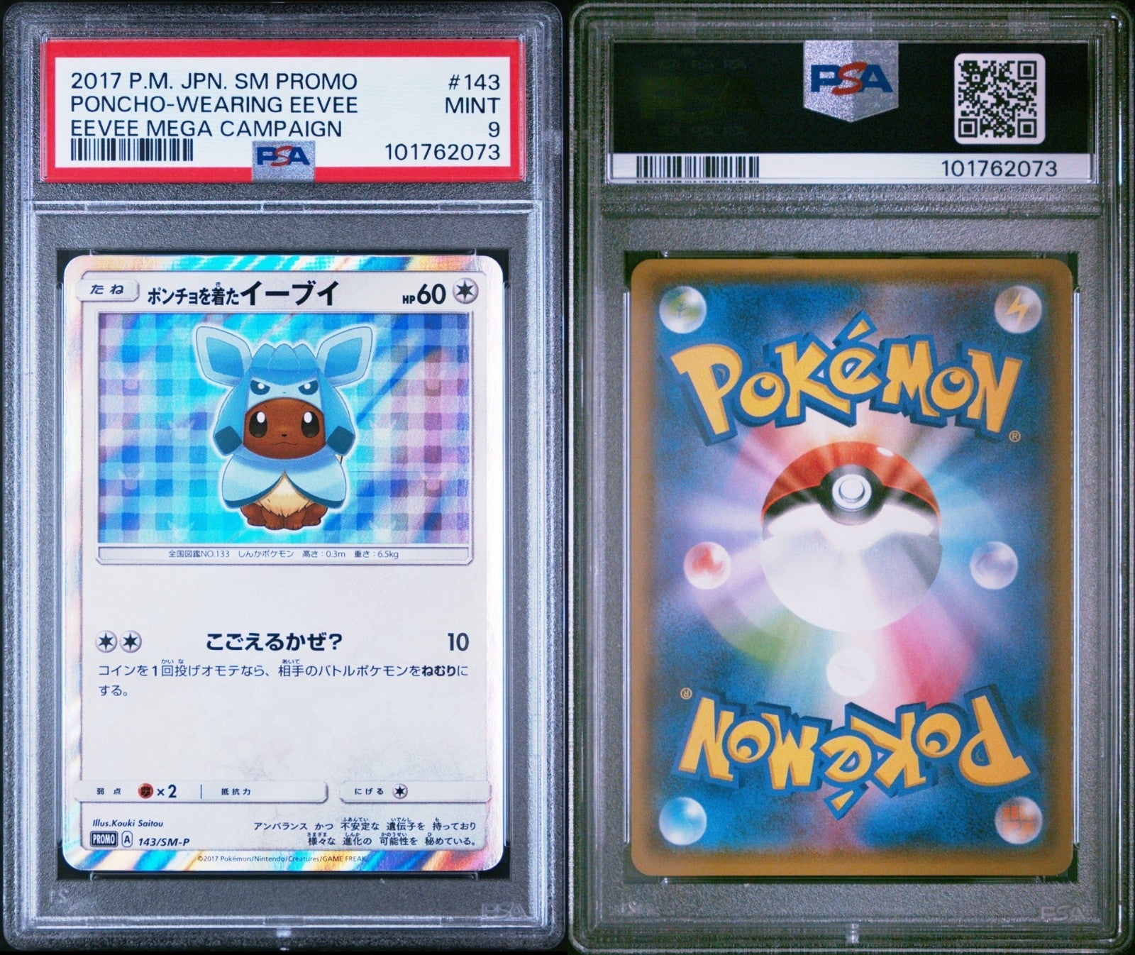 Pokemon Poncho Wearing Eevee Glaceon 143/SM-P PSA 9 Japanese Campaign Promo