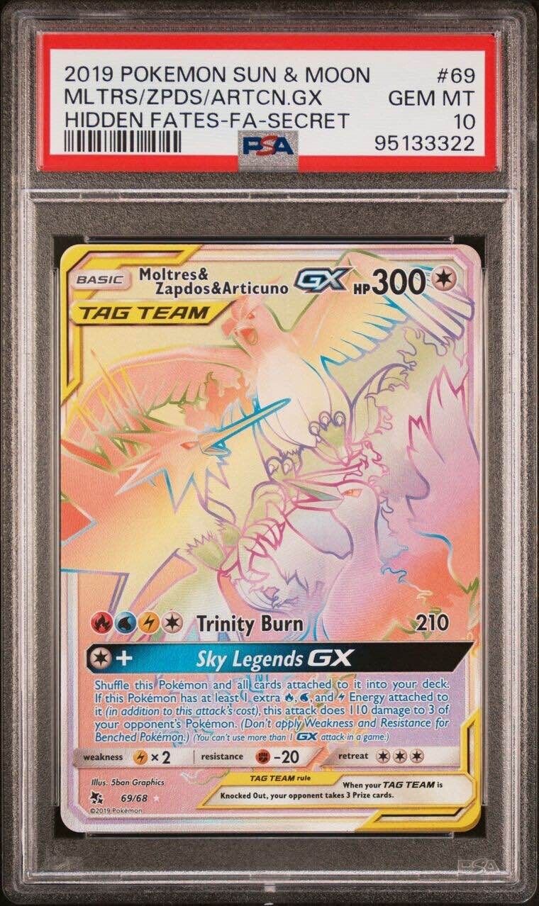 Pokemon Moltres Zapdos Articuno GX 69/68 PSA 10 Gem Mint Hidden Fates Secret FA