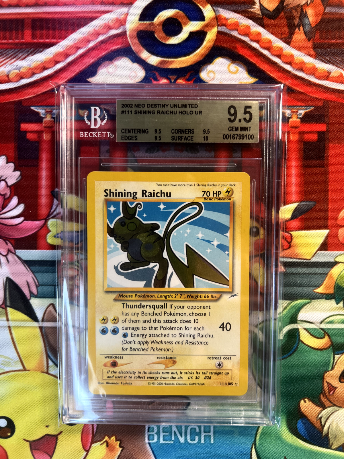 Pokemon Shining Raichu 111/105 BGS 9.5 Gem Mint Neo Destiny Unlimited Holo