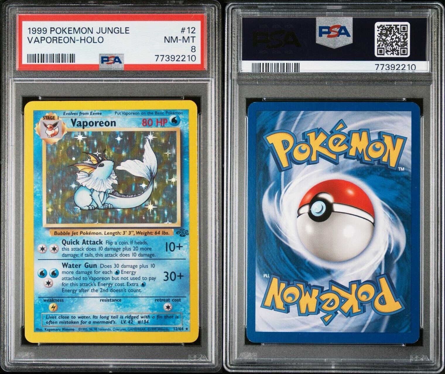 Pokemon Vaporeon 12/64 PSA 8 NM-MT Jungle Unlimited Holo Rare 1999 WOTC