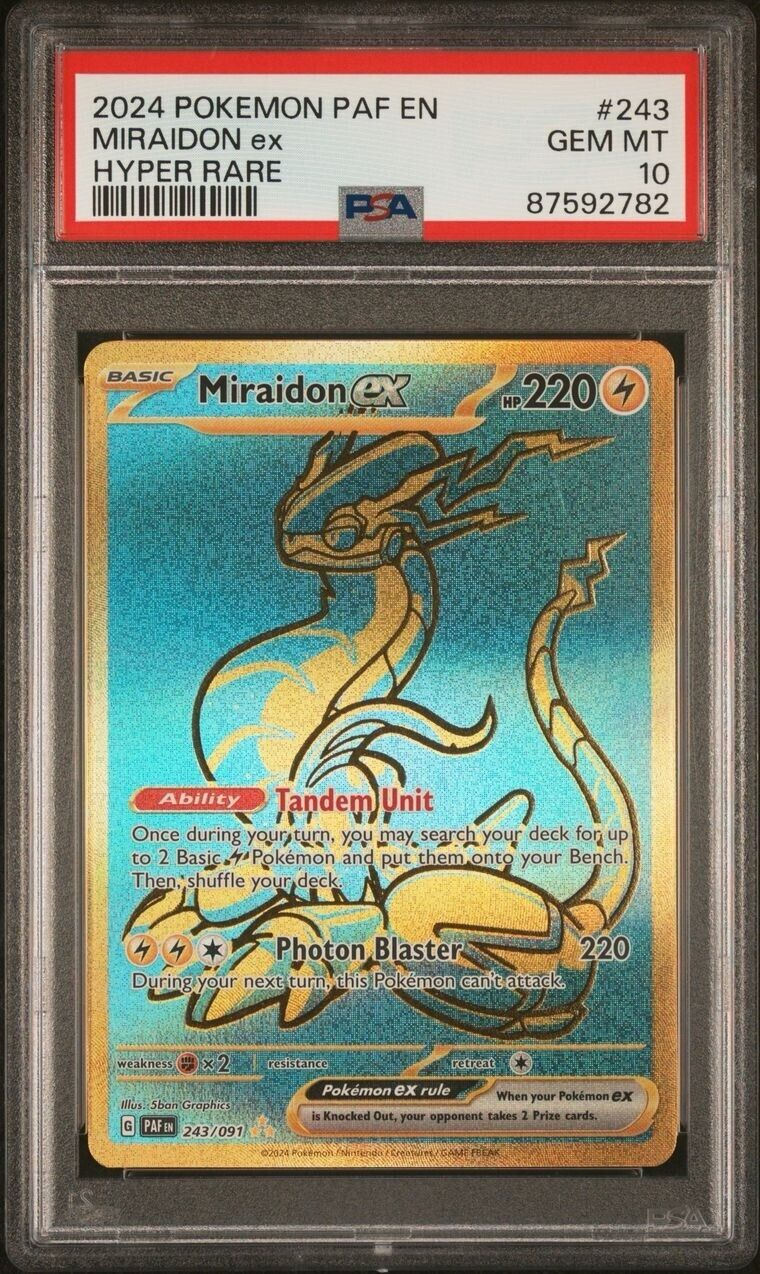 Pokemon Miraidon ex 243/091 PSA 10 Gem Mint Paldean Fates Hyper Rare Gold FA