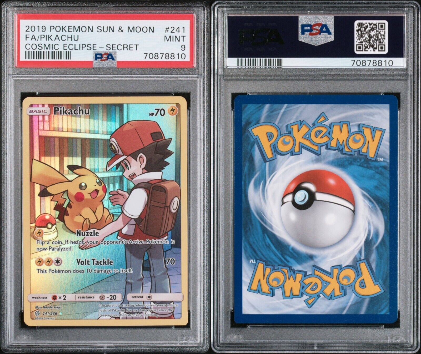 Pokemon Pikachu 241/236 PSA 9 Mint SM Cosmic Eclipse Secret Rare Trainer FA