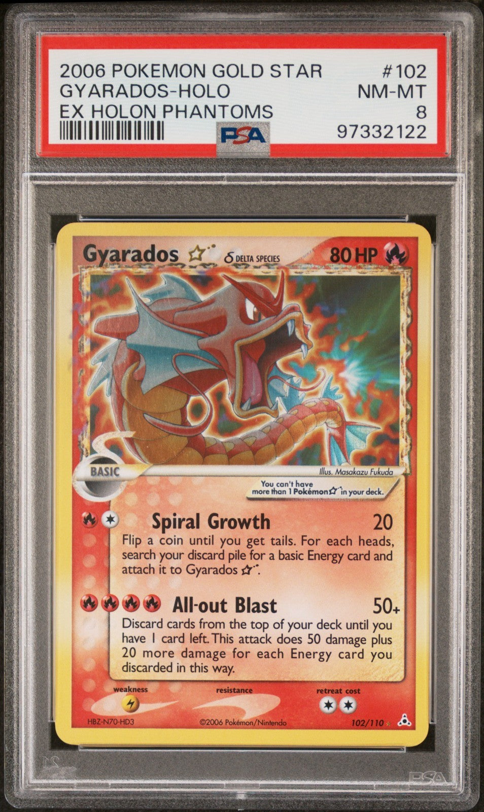 Pokemon Gyarados Gold Star 102/110 PSA 8 NM-MT EX Holon Phantoms Holo Rare 2006