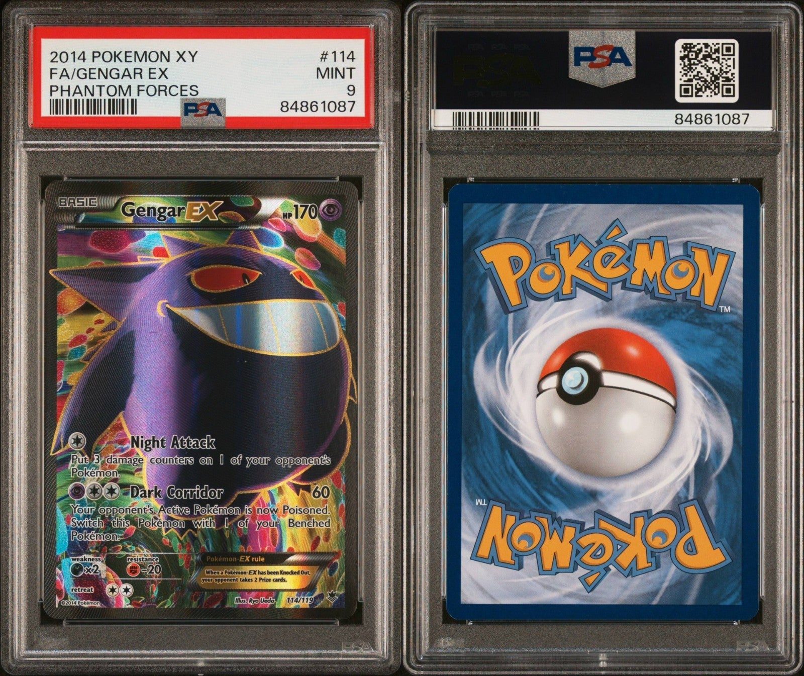 Pokemon Gengar EX 114/119 PSA 9 Mint XY Phantom Forces Full Art 2014