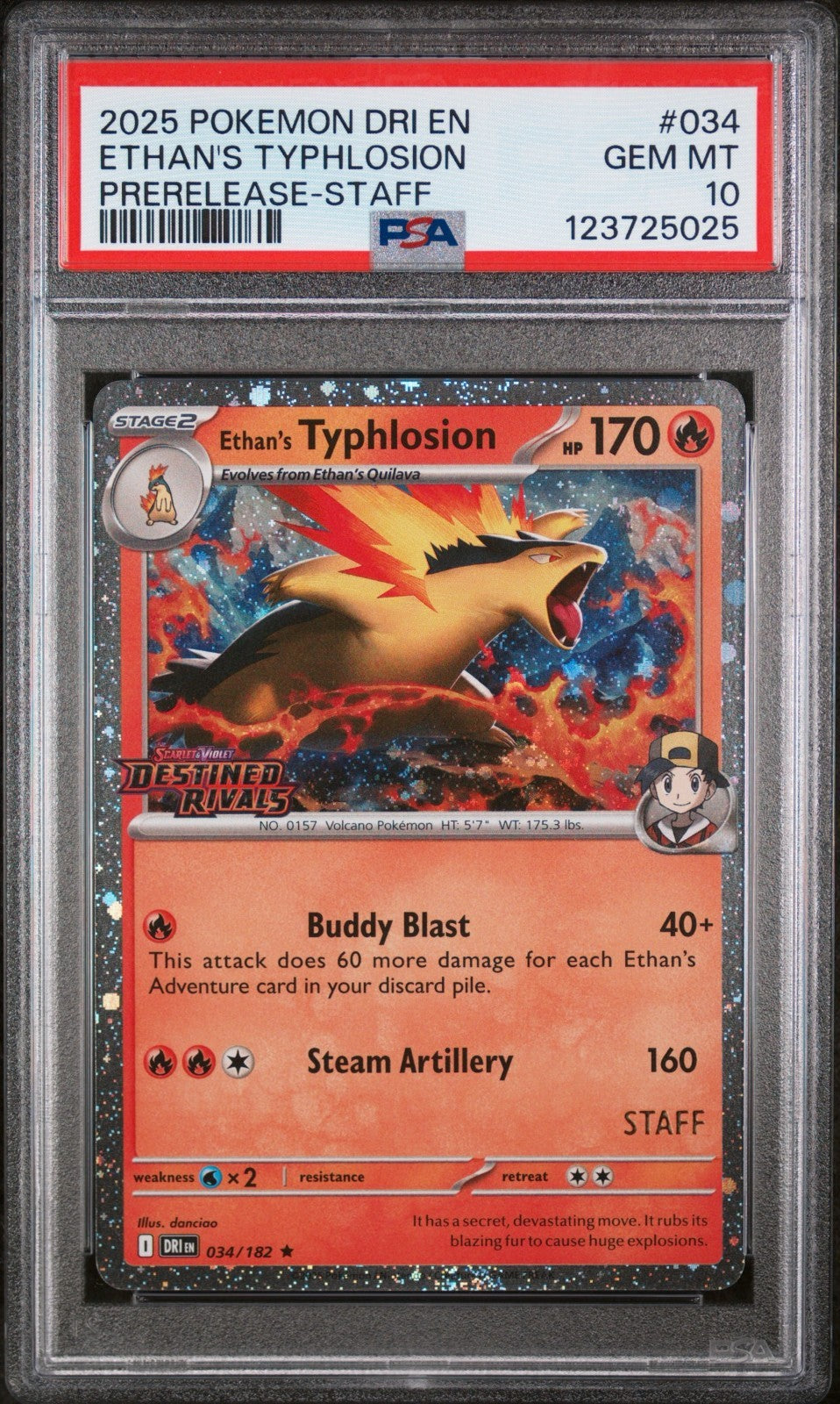 Pokemon Ethan's Typhlosion 034/182 PSA 10 Destined Rivals Prerelease-Staff Holo