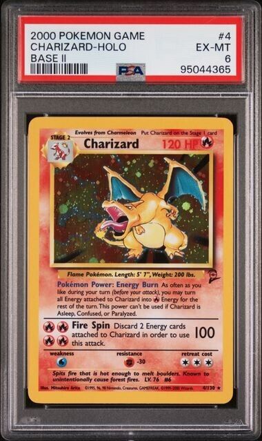 Pokemon Charizard 4/130 PSA 6 EX-MT Base Set 2 Holo Rare 2000 WOTC