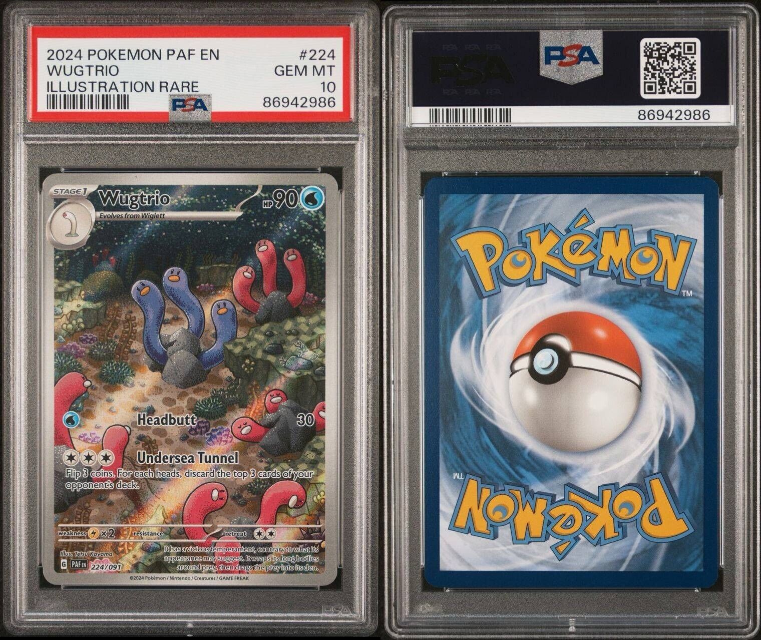 Pokemon Wugtrio 224/091 PSA 10 Gem Mint Paldean Fates Illustration Rare FA