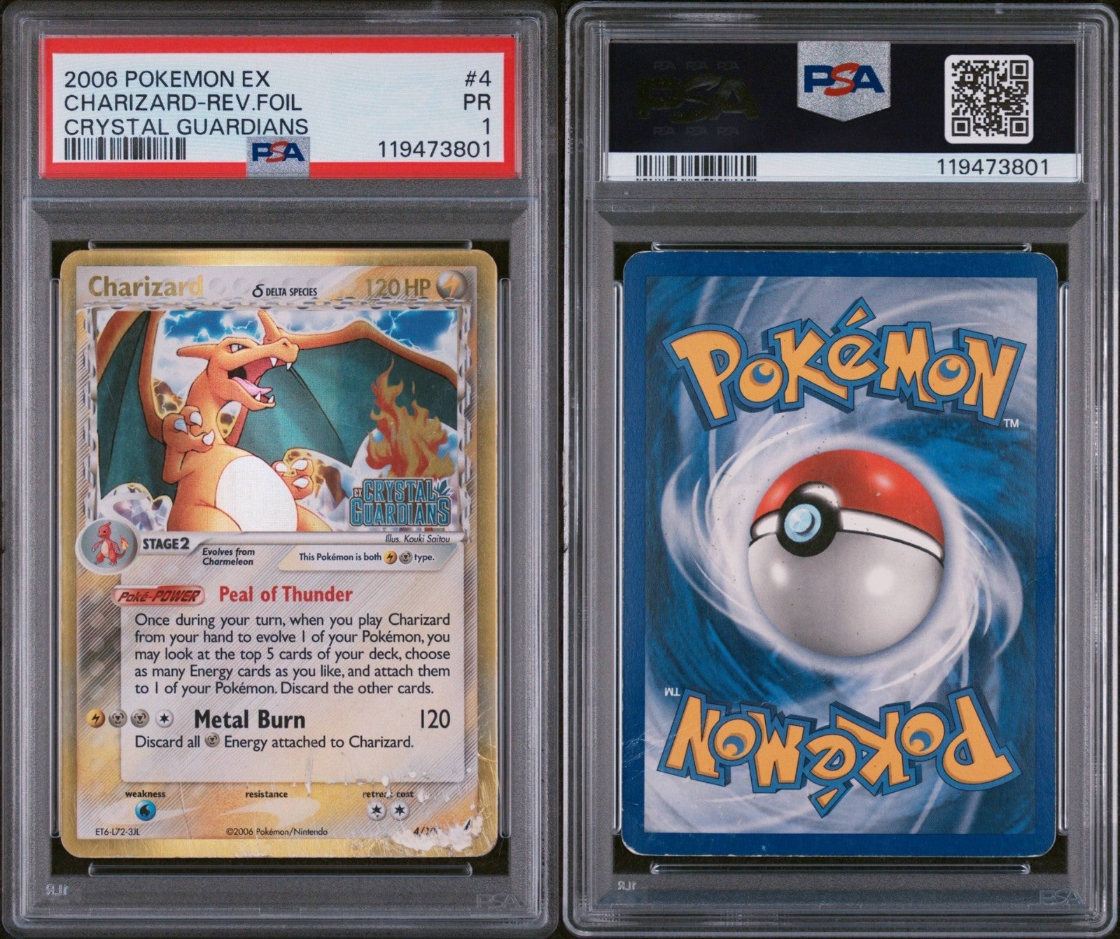 Pokemon Charizard 4/100 PSA 1 Crystal Guardians Delta Species Reverse Foil