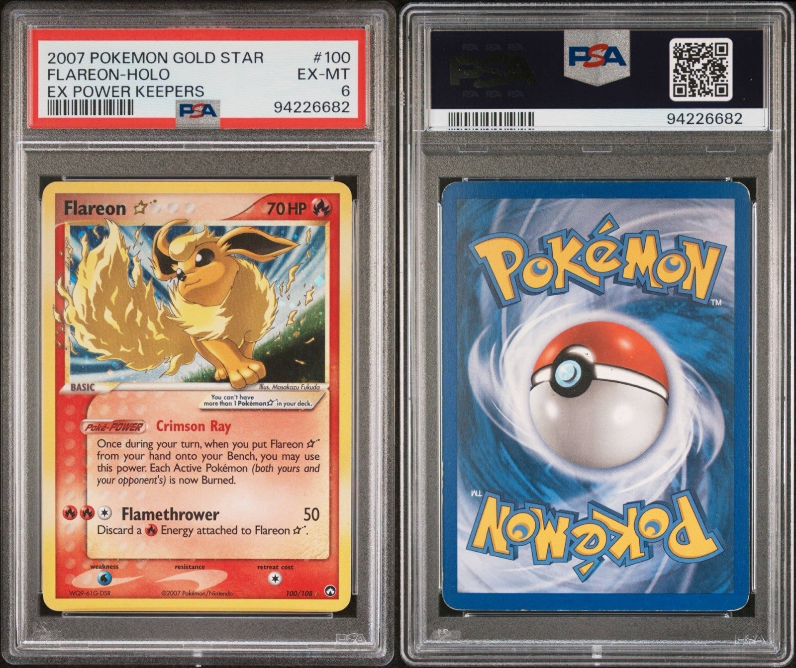 Pokemon Flareon Gold Star 100/108 PSA 6 EX-MT EX Power Keepers Holo Rare 2007