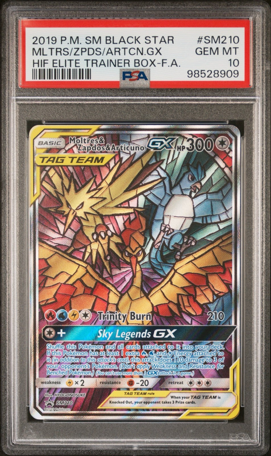 Pokemon Moltres/Zapdos/Articuno GX SM210 PSA 10 Hidden Fates ETB Promo Full Art
