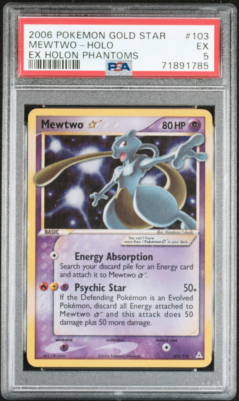 Pokemon Mewtwo Gold Star 103/110 PSA 5 EX EX Holon Phantoms Holo 2006 SWIRL